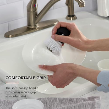 KitchenAid Palm Brush with Dish Tray to Keep Countertops Dry and Clean, Durable Nylon Bristles for Tough Cleaning, Dishwasher Safe, 2 Piece, Black - color: Black