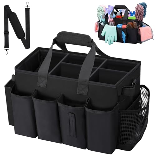 Wearable Large Cleaning Caddy Bag for Housekeeper, Clean Supply Organizer with Adjustable Shoulder, Waist & Handle Straps, Detailing Bag for Kitchen Supplies (Black) - color: Black, size: Cleaning Bag
