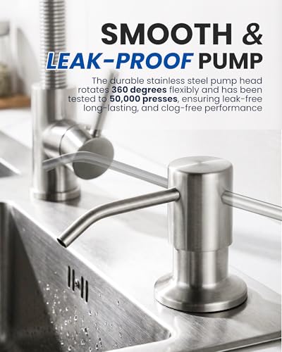 Built in Kitchen Sink Soap Dispenser: Stainless Steel Pump Head with 17 Ounce Large Soap Bottle, Easy Top Refill Design – No Bending Down for Countertop, Brushed Nickel - color: Brushed Nickel