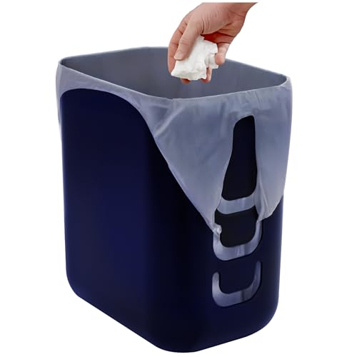 STORi Luup Bathroom Wastebasket, Secure Grocery Bags, Plastic Garbage Container for Vanity, Laundry Room, Kitchen, Office, 2.5 Gallon, Navy, Made in USA - color: Navy
