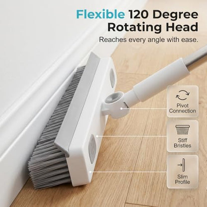 Floor Scrub Brush with Long Handle, 3 in 1 Scrape and Heavy-Duty Stiff Bristle Scrubber Brush, 2-in-1 Floor Brush with Built-in Squeegee, 3 in 1 Floor Scrub Brush (White-1PC) - color: White-1pc