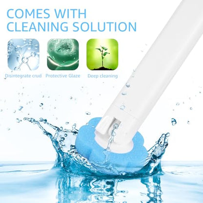 Toilet Cleaning Kit Wall Mounted Toilet Brush with 24 Refills Gray White Extended Handle Replacement Heads 360 Deep Cleaning Comfortable Grip for Bathroom - color: Handle+24 Refills