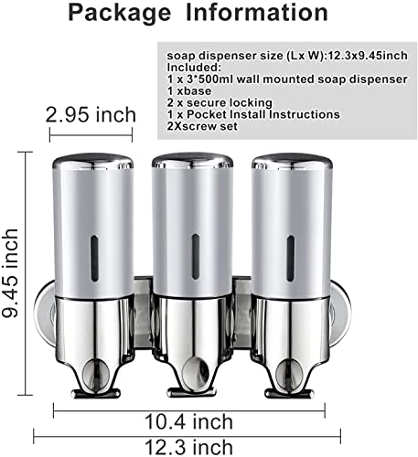 3 in 1 Chamber Wall Mounted BathroomShower Pump Dispenser,Dispensers for The Shower,Shampoo and Conditioner Dispenser,Shower Dispenser 3 Chamber no Drill - color: 17.6 Oz Triple Silvery