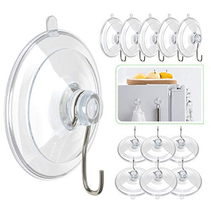 Hangerspace Suction Cup Hooks, 1.77 Inches Clear PVC Suction Cups with Metal Hooks Removable Small Suction Cups for Shower Bathroom Kitchen Wall Window Glass Door 12 Pack - size: Small