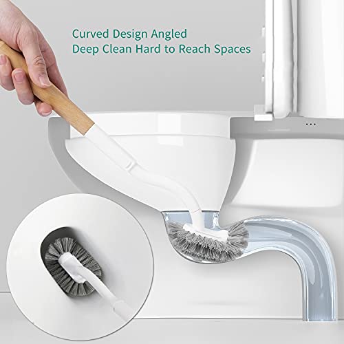 Toilet Brush with Holder,Curved Design Angled Clean Tool with Wood Handle,Wall Mounted Toilet Brushes Set for Bathroom