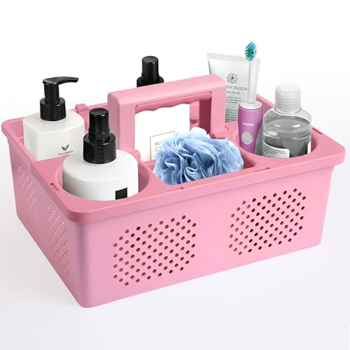 KMV Portable Shower Caddy Dorm: Features handles and adjustable compartments，Ventilation and Drainage Hole Design Cleaning Basket，ideal for toiletries， Essential for college dorms-pink - color: Pink