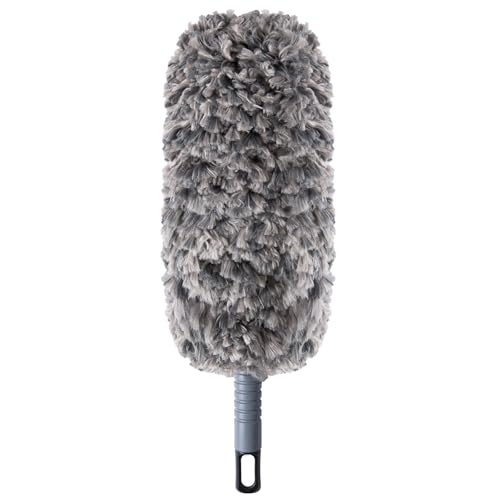 Lint Free 16.8'' Hand Duster,Microfiber Duster with Reusable and Washable Dusting Head for Household Cleaning,Furniture,Car (Black&Grey)