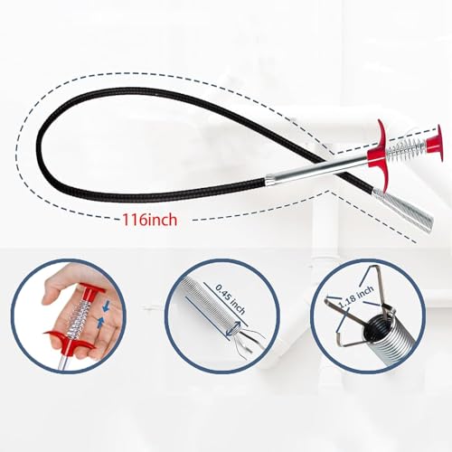 Drain Snake 116 Inch Flexible Claw Grabber Tool with 4 Claws Bendable Hose - Flexible Grabber Claw Pick Up Reacher Tool for Clogged Drains Opener Cleaning - color: 116inch