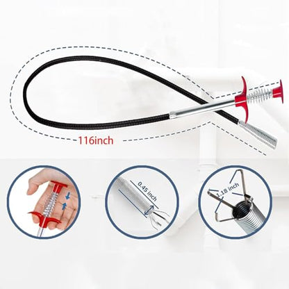 Drain Snake 116 Inch Flexible Claw Grabber Tool with 4 Claws Bendable Hose - Flexible Grabber Claw Pick Up Reacher Tool for Clogged Drains Opener Cleaning - color: 116inch