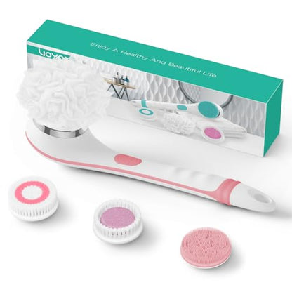 VOYOR Electric Body Brush Back Scrubber for Shower Rechargeable Exfoliating Bath Brush Powered Shower Brush with Non-Slip Long Handle Deep Cleansing, Exfoliation, Massaging Spin Brush BC100 (Pink) - color: Pink