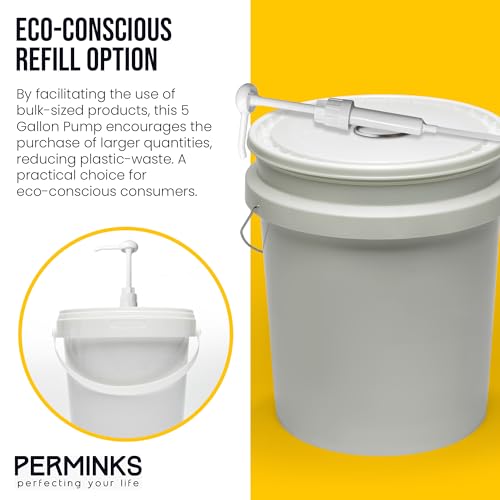 5 Gallon Pump Dispenser - Pump for 5 Gallon Bucket, Jug, Bottle, Large Container - Great for Shampoo & Conditioner, Laundry Detergent, Snow Cone Syrup, Bleach Liquid, Oil & More (Pack of 2) - size: 2-Pack
