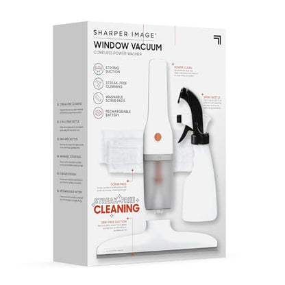 Sharper Image® 2-in-1 Window Vacuum Cleaner Kit – Cordless Squeegee, Spray Bottle, 11" Blade, 2 Washable Microfiber Pads| Cleaning Supplies Tool Set| Glass, Mirrors, Shower, Windows, Car Windshield
