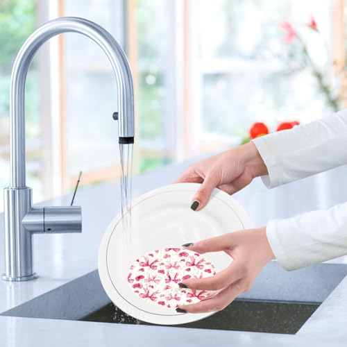 Watercolor Pink Heart and Bow Wood Pulp Sponge Kitchen Scrubbing Sponge Absorbent, Strong Adsorption for Kitchen Cleaning 3 pcs.