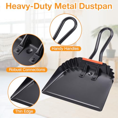 Mumufy 4 Pack Industrial Metal Dustpan 12" Heavy Duty Dust Pan with Handle Handheld Dustpan Wide Scooper Dust Debris Sweeping Tool Precision Edge Ideal for Cleaning Indoor Outdoor Surfaces(Black) - color: Black