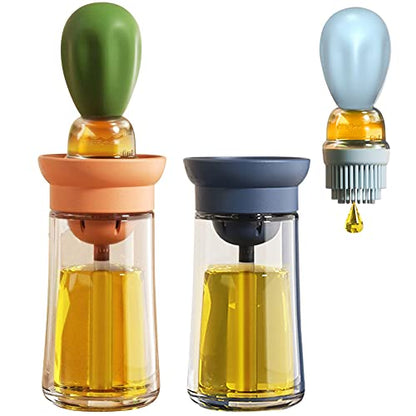 Oil Dispenser with Brush - 2 Pack Glass Olive Oil Dispenser Bottle with Basting Brush for Cooking Frying Baking Kitchen 180ml, T-OB21 Blue+Green - color: Blue+Green