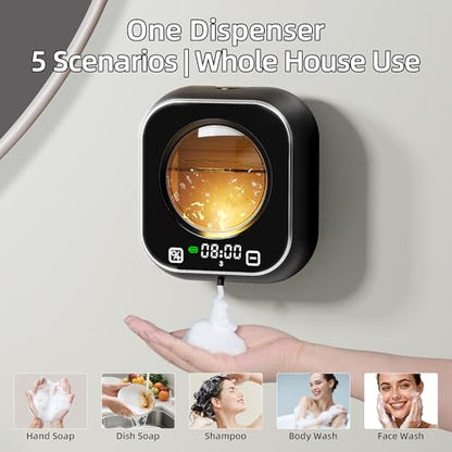 Automatic Soap Dispenser Touchless, Wall Mount Foam Hand Soap Dispenser, 5 Adjustable Foam Levels, Rechargeable 120-Day Battery, IPX5 Waterproof LED Clock for Bathroom Kitchen Sink 320ML (Black) - color: Foam Black