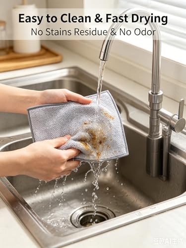 12 Pcs Non Scratch Wire Dishcloth, Metal Dishwashing Rag for Kitchen Sinks Dishes Stove Top, Versatile Durable Odor-Free Effective Mesh Cleaning Tool, 20cm x 20cm Silver