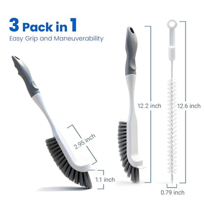 3 Pack Scrub Brush Set, Hard Bristle Brushes for Cleaning Bathroom, Sink, Corner, Stove, Tile Grout, Tight Spaces