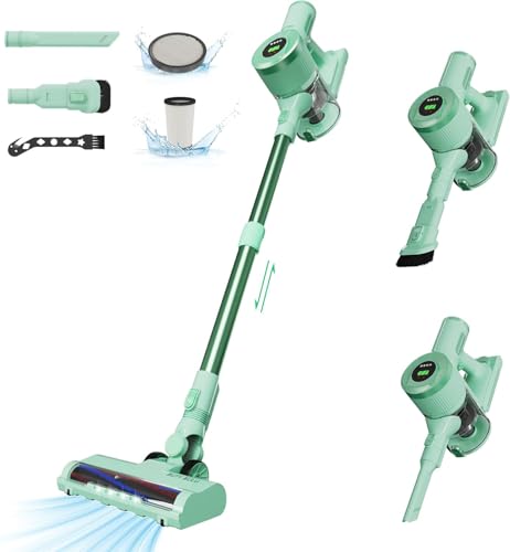 BUTY BULU Cordless Vacuum Cleaner, Handheld Stick2200mAh Rechargeable Battery 30KPa Lightweight Small Vac Electirc Broom, 40Mins Runtime for Home Hard Floor Carpet Pet Hair Cleaning, LED Screen - color: Green-w15