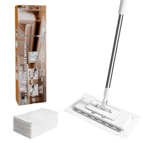Mini Mop with 10 Reusable Cloths, Zero Touch No Wash Lazy Mop, Compatible with Various Types of Cloths,Suitable for Wet/Dry Floors, House Wall, Windows, Corners,Versatile and Efficient - size: Mini Mop with 10 Reusable Cloths