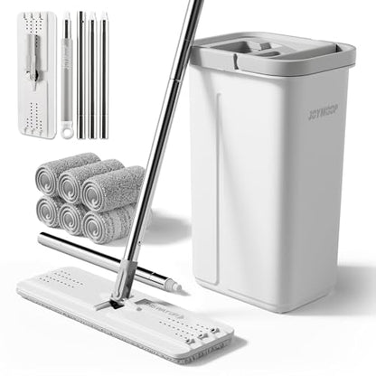 JOYMOOP Mops and Bucket with Wringer Set with 61" Mop Handle with Flexible 13" Flat Head with Flat Mop