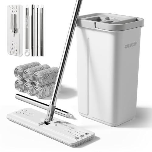 JOYMOOP Mops and Bucket with Wringer Set with 61" Mop Handle with Flexible 13" Flat Head with Flat Mop
