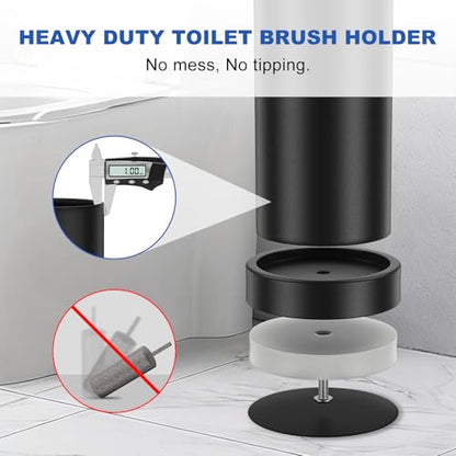 Black Toilet Brush and Holder Set, 304 Stainless Steel Heavy Duty Toilet Bowl Brush and Holder with Long Handle, Removable Inner Bowl and Splash Protection Modern Toilet Cleaner Brush for Bathroom - color: Black