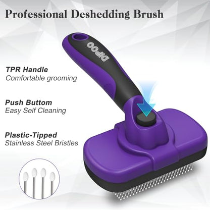 Dipoo Self Cleaning Cat & Dog Grooming Brush - Skin Friendly Deshedding Hair Brush for Haired Dogs & Puppies, Purple - color: Purple