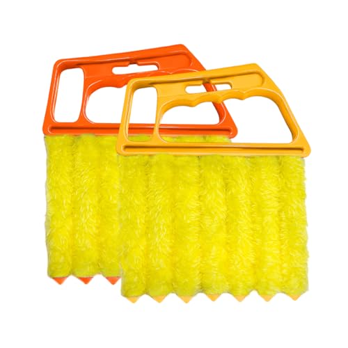 DXNQ 2 PCS Blind Cleaner Duster Tool, Window Venetian Hand-held 7 Finger Dusting Cleaner Brush, Blinds Cleaning Brush Tool for Window Shutters Air Conditioner, Car Accessories (Orange+Yellow) - color: Orange+yellow