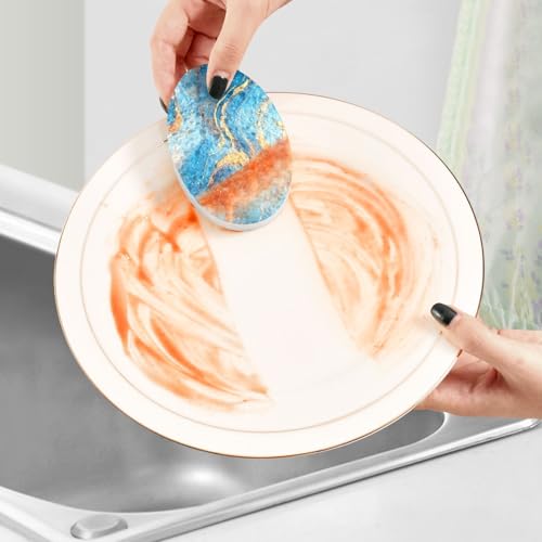 YETTASBIN Marble 3PCS Wood Pulp Scrub Sponges, Reusable Absorbent Household Cleaning Sponge Non-Scratch Kitchen Dish Sponges, Multi-Surface Safe Scrubber for Nonstick Pans, Pots