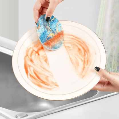 YETTASBIN Marble 3PCS Wood Pulp Scrub Sponges, Reusable Absorbent Household Cleaning Sponge Non-Scratch Kitchen Dish Sponges, Multi-Surface Safe Scrubber for Nonstick Pans, Pots