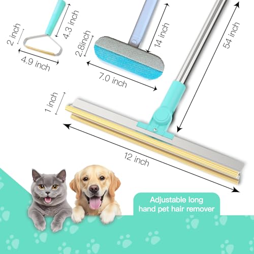 Carpet Rake for Pet Hair Removal, 3 in 1 Reusable Dog Hair Remover Scraper with Adjustable Long Handle, Carpet Clean Brushes & Cat Fur Rakes Scraper Broom for Couch, Rugs, Mats and Cars - color: carpet rake with brush 3pcs
