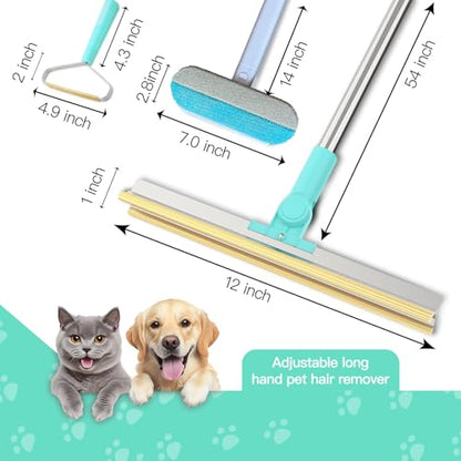 Carpet Rake for Pet Hair Removal, 3 in 1 Reusable Dog Hair Remover Scraper with Adjustable Long Handle, Carpet Clean Brushes & Cat Fur Rakes Scraper Broom for Couch, Rugs, Mats and Cars - color: carpet rake with brush 3pcs