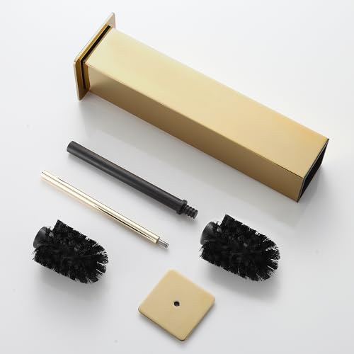 Gold Toilet Brush with Holder 304 Stainless Steel Toilet Bowl Brush, Square Bathroom Cleaner Brush - color: Gold