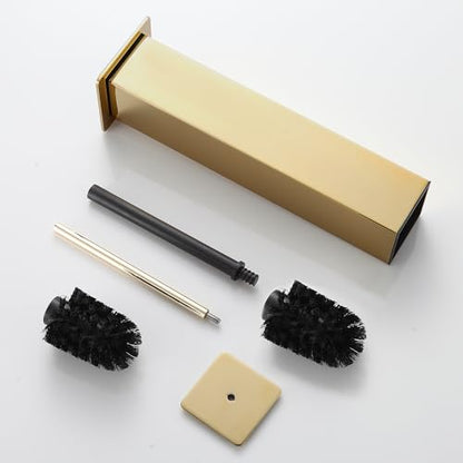 Gold Toilet Brush with Holder 304 Stainless Steel Toilet Bowl Brush, Square Bathroom Cleaner Brush - color: Gold