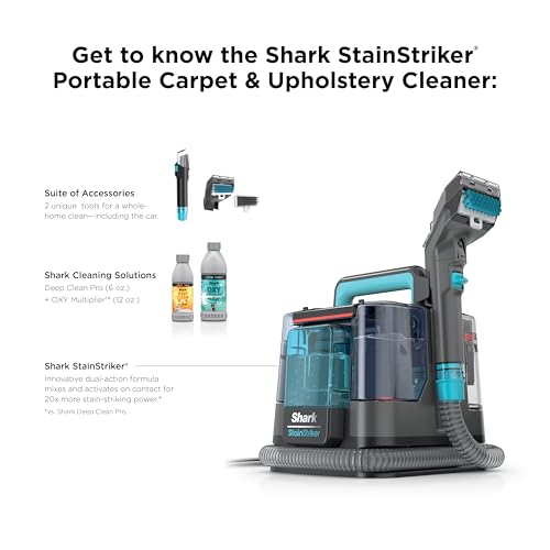 Shark StainStriker Portable Carpet and Upholstery Cleaner with On Board Self Clean, Spot, Stain and Odor Eliminator, 2 Tools, 2 Solutions, Charcoal - style: StainStriker + 2 Tools
