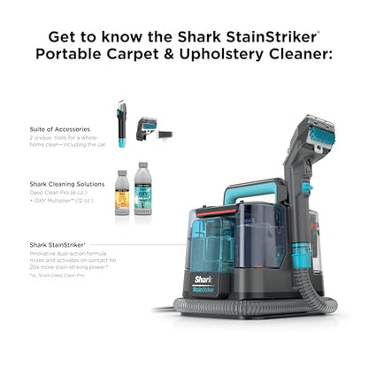 Shark StainStriker Portable Carpet and Upholstery Cleaner with On Board Self Clean, Spot, Stain and Odor Eliminator, 2 Tools, 2 Solutions, Charcoal - style: StainStriker + 2 Tools