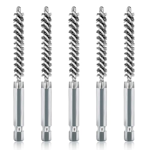 ASNOMY 5Pcs 5/16" Stainless Steel Bore Brush, Bristles Wire Brush Bore Cleaning Brush Set for Power Drill Cleaning, Abrasive Wire Brush Stainless Steel Brush with 1/4" Hex Shank - style: 5Pcs 8mm | 5/16" Inch