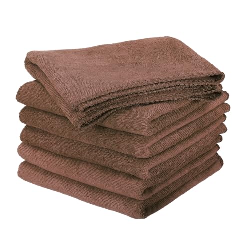 HARFINGTON 6 Pack Microfiber Cleaning Cloth, 30" x 14" Multi-Functional Cleaning Towels Reusable Absorbent Rags for Car Wash Kitchen Household Window Clean, Brown - color: Brown, size: 30" x 14"