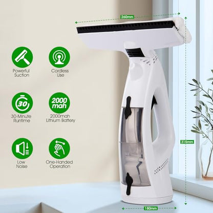 Cordless Electric Window Vacuum Squeegee, 2000Pa Powerful Suction with Water Collection Tank, Rechargeable Window Cleaner Tool for Glass, Shower Doors, Mirrors & Car, 2000mAh