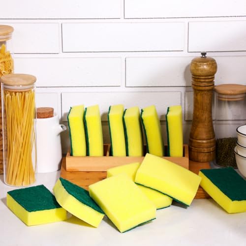 Tanlade Individually Wrapped Sponge Dishwashing Sponge Bulk Non Scratch Scrub Sponges Kitchen Scouring Pad for Household Cleaning Rental Dishes Hotel Apartment Car - color: Yellow, Green