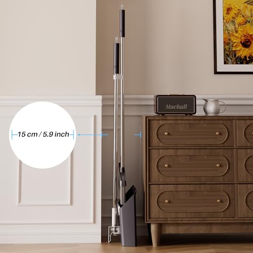 JOYMOOP Black Broom and Dustpan Set, Upright Angle Design with Built-in Comb Teeth for Home, Office, Hardwood Floors, Pet Hair - color: Black & Grey