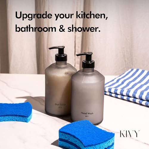 KIVY Glass Soap Dispenser Set [INCL. Waterproof Labels] - Glass Soap Dispenser with Pump - Hand Soap and Dish Soap Set - for Kitchen, Shower & Bathroom - Refillable (Matte Black) - color: Matte Black