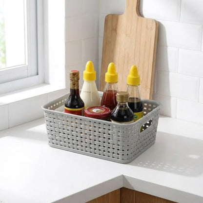 Plastic Storage Baskets - 6 Pack, Slightly Gray | 10.04"L x 7.48"W x 3.95"H, Durable, Easy to Use, Flexible, Multi-Purpose, Ideal for Closets, Cabinets, Shelves, Countertops - size: Small (10.04"L x 7.48"W x 3.95"H)