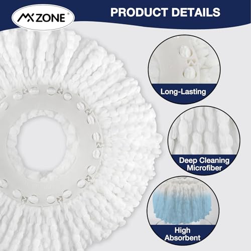 Spin Mop Replacement Head for Hurricane 360° Spin Mop Systems, Microfiber Spin Mop Head, Round Shape Standard Universal Size Magic Mop Refill, 3 Pack - size: 3 Count(Pack of 1)
