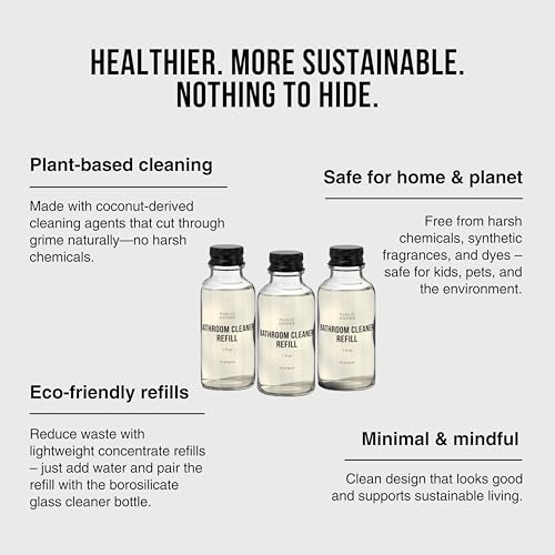 Public Goods Bathroom Cleaner Refill | Refill Concentrate for Toilets, Tile, Showers, Sinks | Cruelty Free, Vegan Friendly | Scented with Lemon Rosemary Essential Oils | 3 Pack - 24 Oz Diluted - style: Refills