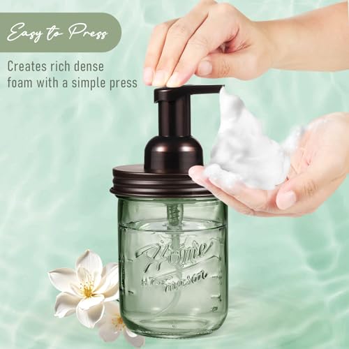 SheeChung Mason Jar Foaming Soap Dispenser, Stainless Steel Lid, BPA Free Pump, Green Glass Foam Hand Soap Dispenser, 16Oz Refillable Liquid Foam Dispenser Bottle, Bathroom Kitchen, Dish Soap-Bronze - color: Wide Mouth, Bronze-1 Pack