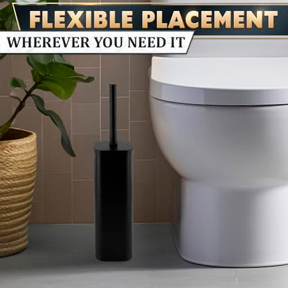 Black Toilet Brush with Square Stainless Steel Holder - Freestanding Toilet Brush and Holder Set Black - Removable Plastic Inner Cup, Splash Guard Cover, Replaceable Head, Corrosion Resistant Finish - color: Black Rounded Square