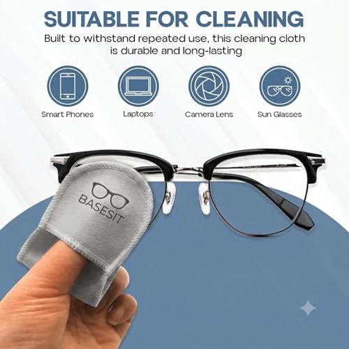 Finger Grip Eyeglass Cleaner (4 Pack) – Premium Microfiber Glasses Cleaning Cloth for Eyeglasses, Sunglasses, Phone Screen & Camera Lens (Blue/Gray) - color: Blue/Gray