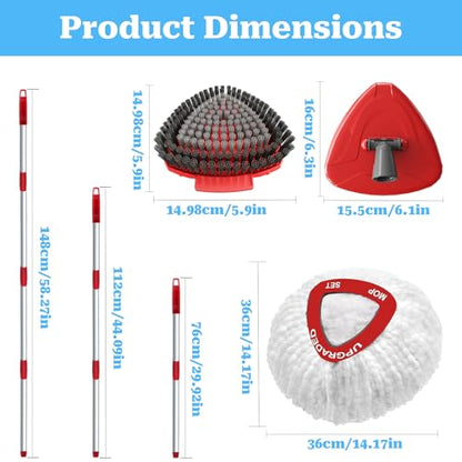 Spin Mop Replace Head Compatible with Ocedar EasyWring 1 Tank, Upgraded Scrub Brush Mop Replacement Head, 2 Microfiber Mop Refills, 1 Mop Handle, 1 Mop Base and 1 Mop Base Cleaning Brush Combo Set